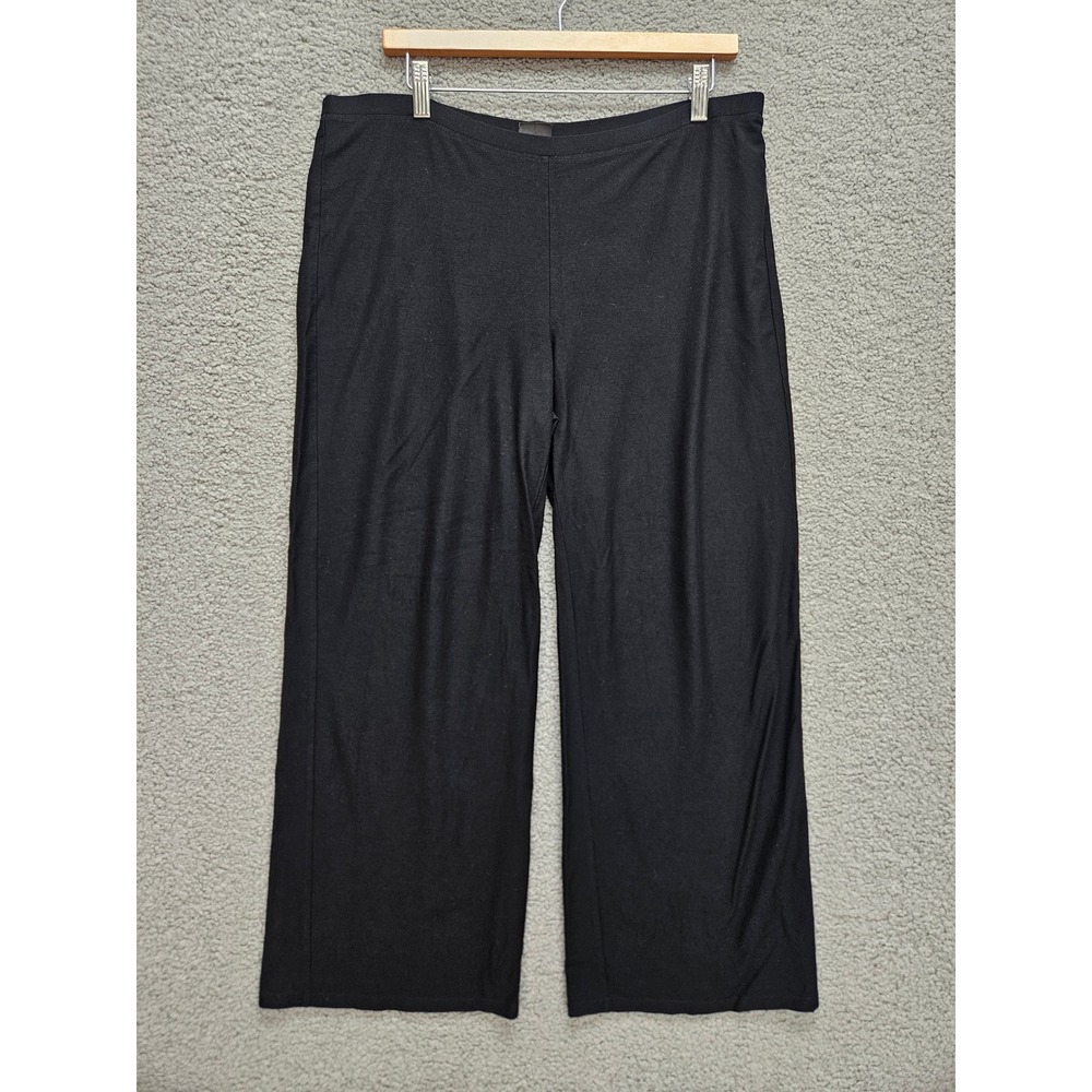 Eileen Fisher Pants M Black Wide Leg Cropped Stretch Jersey Minimalist Workwear